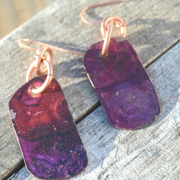 Conceptual Subculture Jewelry - Minimalist Abstract Geometric Purple Pink  Solid Copper Cute little Earrings